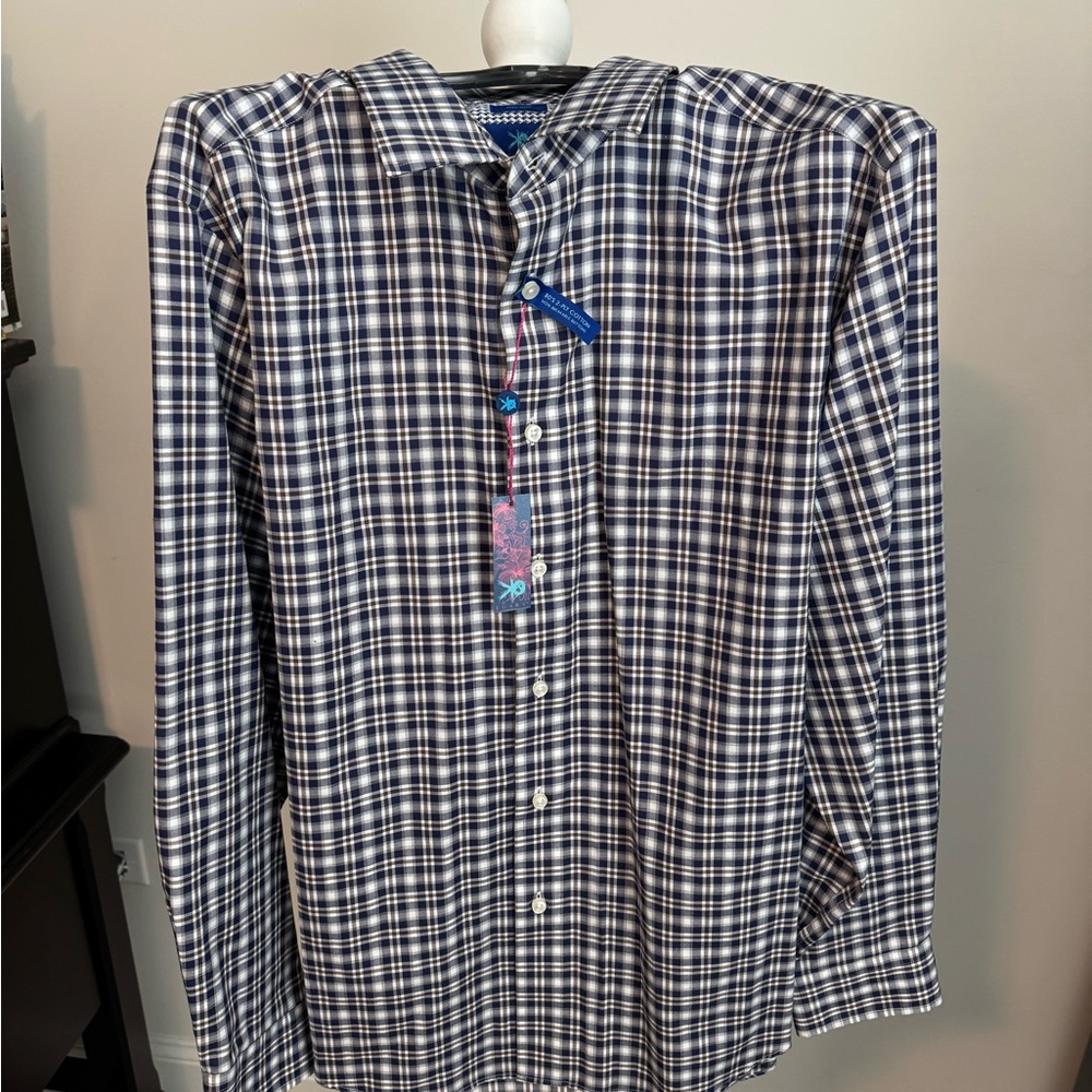 Men’s Warehouse Navy and White Plaid Shirt